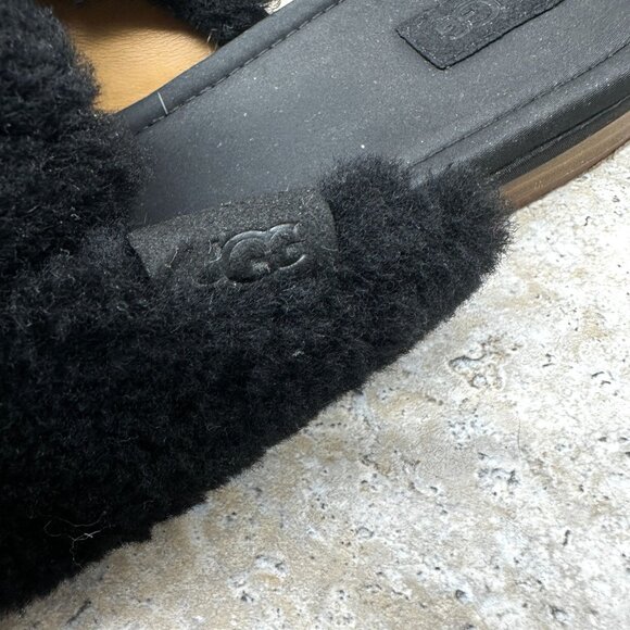 UGG Womens Janaya Cozy Mule Slides Size 8 EU 39 Black Fuzzy Leather - Picture 8 of 9
